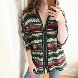 Vintage Oversized Nordic Fair Isle Knit Christmas Holiday Cardigan Sweater
